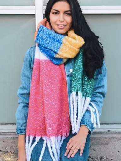 Rainbow Colour Block Blanket Scarf