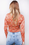 Long Sleeve Crisscross Front Floral Print Top