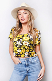 Short Sleeve Asymmetrical Neck Floral Print Crop Top