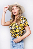 Short Sleeve Asymmetrical Neck Floral Print Crop Top
