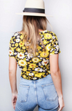 Short Sleeve Asymmetrical Neck Floral Print Crop Top