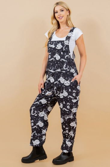 Mystical Cat Print Overalls
