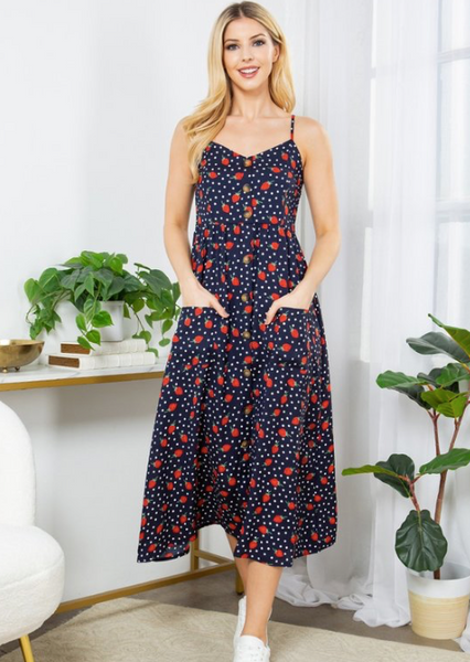 Strawberry Print Maxi Dress