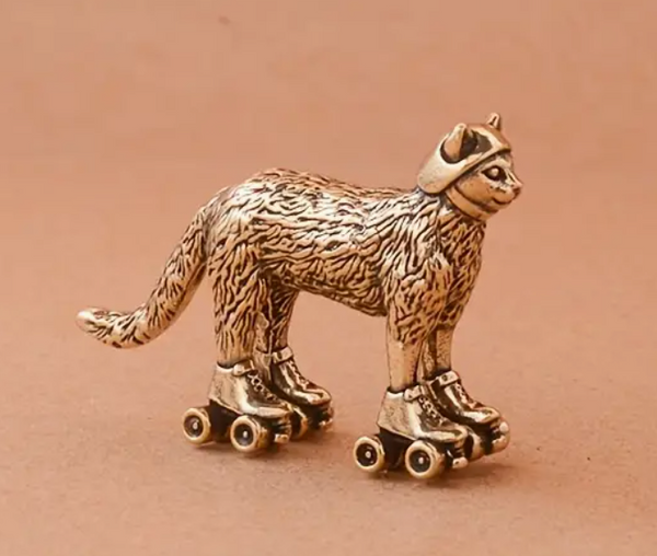 Brass Roller Derby Cat Figurine