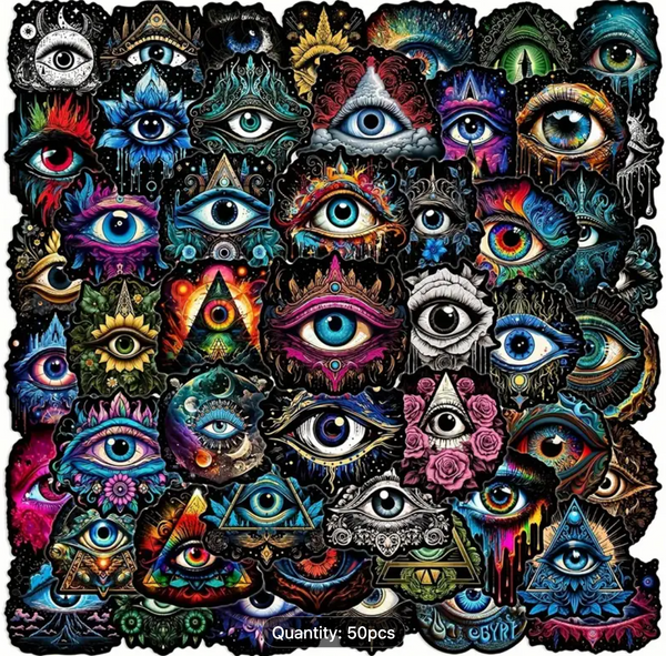 All Seeing Eye Black and Colour Stickers
