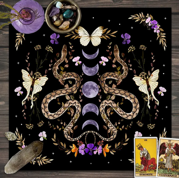 Snake Purple Moon Phase Altar Cloth Tapestry