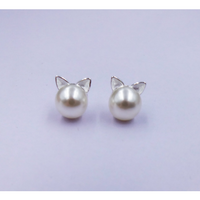 Kitty Pearls Studs - Silver FInish