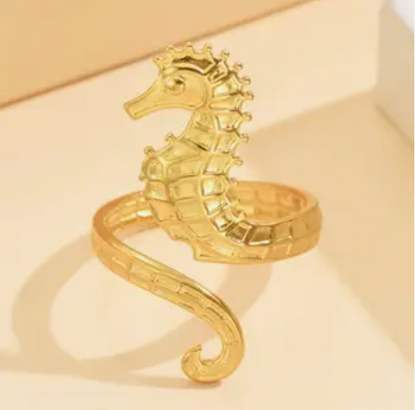 Adjustable Golden Seahorse Ring