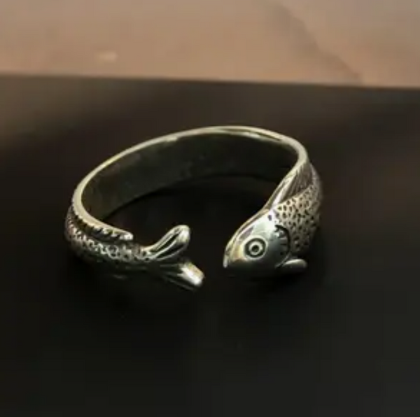 Wrapped Adjustable Silvery Fish Ring