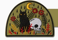 Rounded Skull & Black Cat Iron on Patch