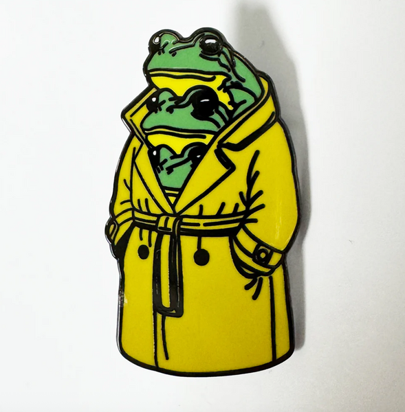 Three Frogs in a Trenchcoat Enamel Pin