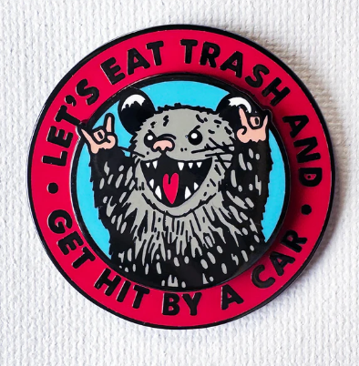 Lets Eat Trash Spinning Possum Enamel Pin