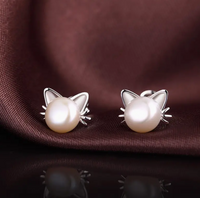 Kitty Pearls Studs - Silver FInish