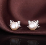 Kitty Pearls Studs - Silver FInish