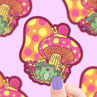 Snail and Frog Mushroom Vinyl Sticker