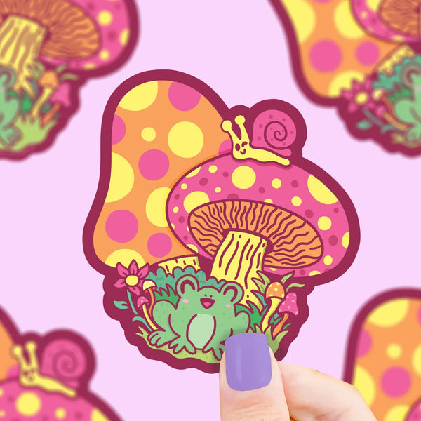 Snail and Frog Mushroom Vinyl Sticker