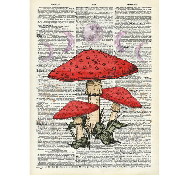 Red Lunar Mushroom Dictionary Print