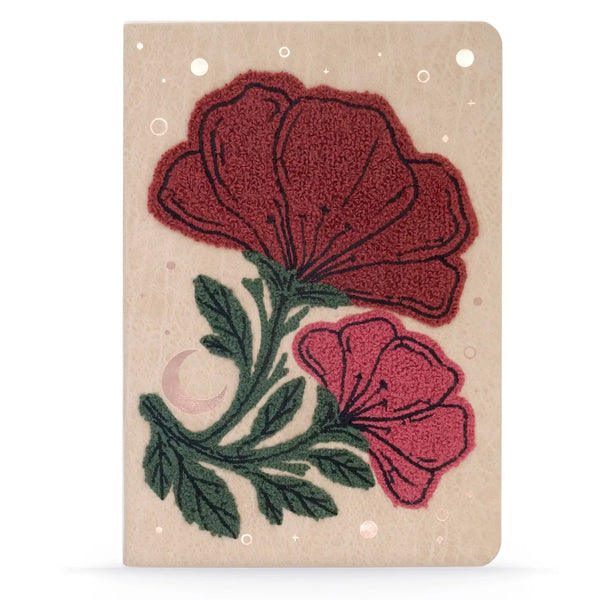 Embroidered Red Blossom Floral Cross Stitch Notebook