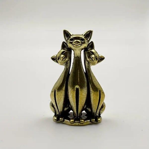 Brass Triple Kitty Cat Miniature Figurines