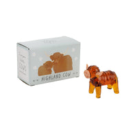 Artisan Glass Hand Blown Highland Cow Ornament in Gift Box