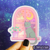 Stargazing Cat Holographic Sticker