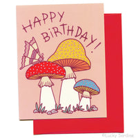 Happy Birthday Moth & Mushrooms Greeting Card