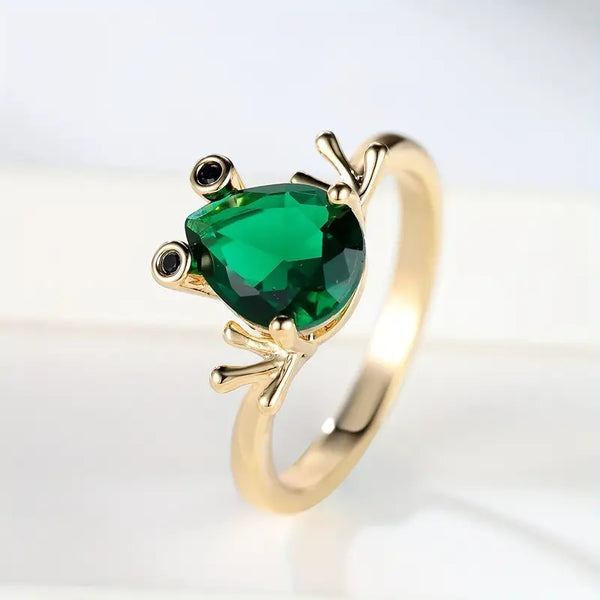 Green Gem Frog Ring