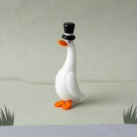 Artisan Glass Duck With Top Hat In Gift Box