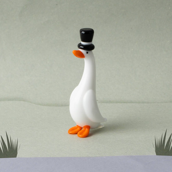 Artisan Glass Duck With Top Hat In Gift Box