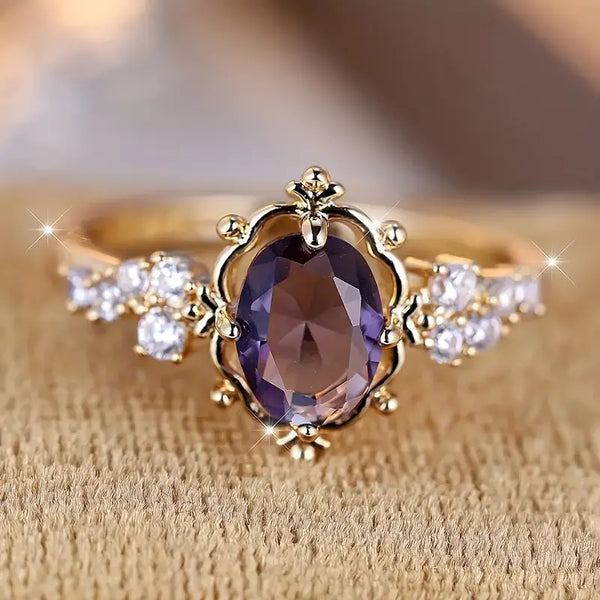 Ornate Edwardian Inspired Purple Costume Jewelry Ring