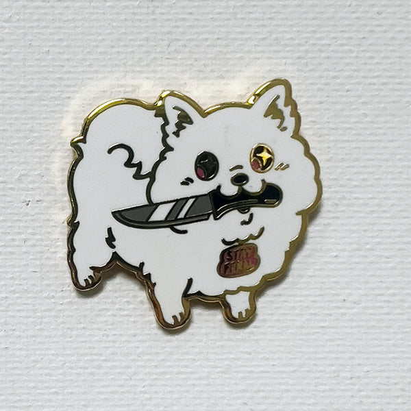 Stay Feral Pomeranian Dog Knife Enamel Pin