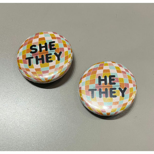 Pronoun Pins - Disco Ball Print