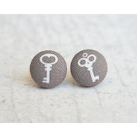 Skeleton Keys Cloth Button Earrings
