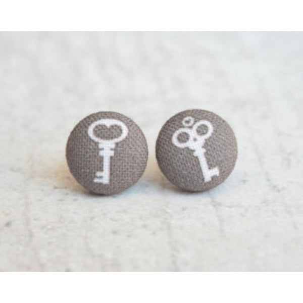 Skeleton Keys Cloth Button Earrings