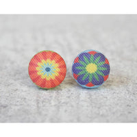 Pop Flowers Cloth Button Earrings