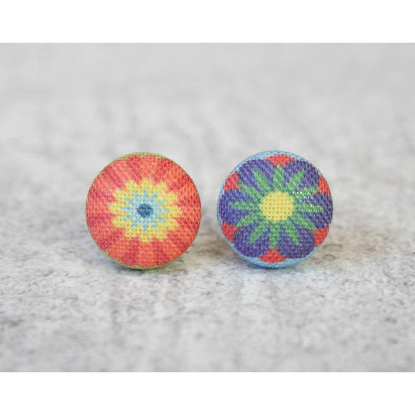 Pop Flowers Cloth Button Earrings