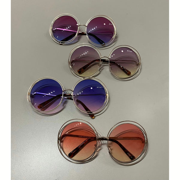 Oversize Double Wired Round Sunglasses -  Ombre Lenses