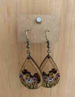 Wooden Floral teardrop dangly Earring