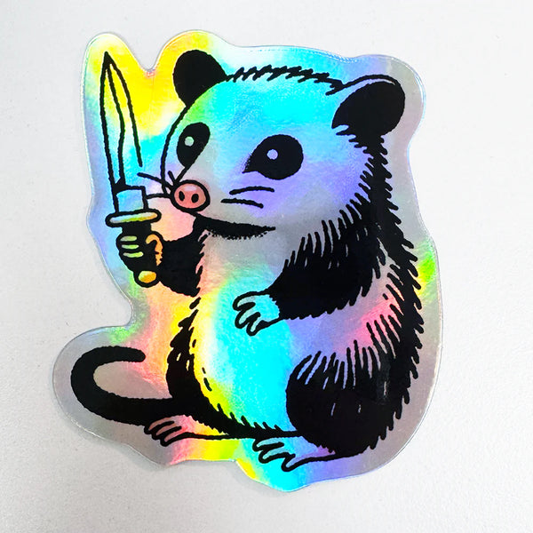 Holographic Stabby Possum Vinyl Sticker