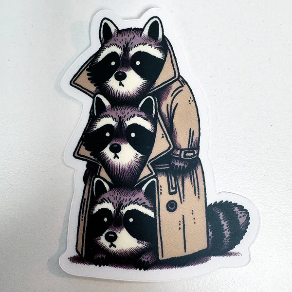 3 Raccoons In A Trenchcoat Vinyl Sticker