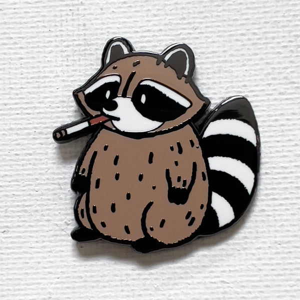 Smoking Cigarette Raccoon Enamel Pin