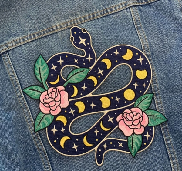 XL Moonphase Serpent Embroidered Patch