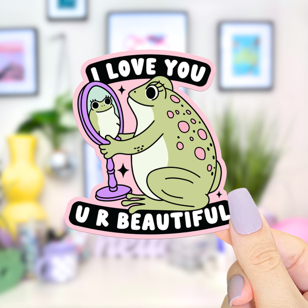 I Love You U R Beautiful Frog  Waterproof Vinyl Sticker